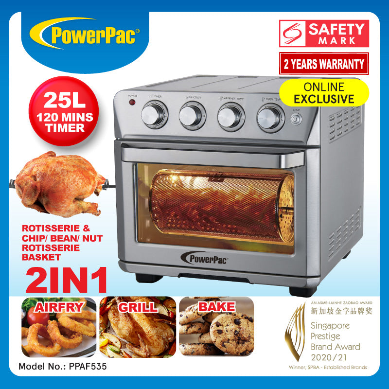 25L Air Fryer Oven With Rotisseries, Air Fryer Basket  Bin (PPAF535)  PowerPacSG